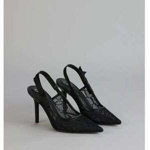 Windsor Black Lace Slingback Heels